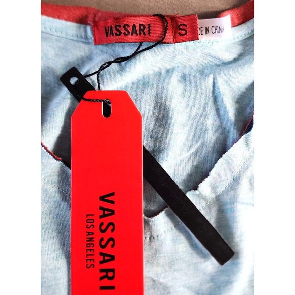 Vassari Los Angeles V-Neck Loose Cut Trim Aqua Designer Shirt -Rare Thread Small - Picture 11 of 15